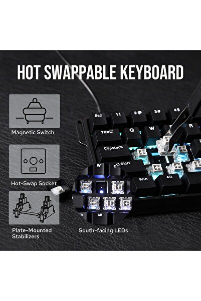 erorex لوحة مفاتيح مغناطيسية سلكية Aula Win60 He 60% تشغيل قابل للتعديل معدل استطلاع 8000 هرتز تأثير هول