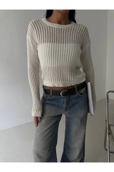 Işıltı kidss Transparent knit blouse white