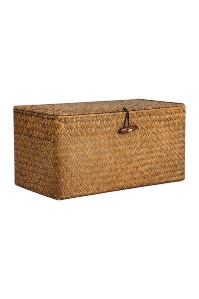 OEM Coș de depozitare din iarbă de mare cu capac, maro, 36X24X18 cm