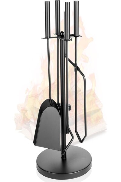 OEM Instrumente de curățare a șemineului cu suport, set de 5 piese, negru