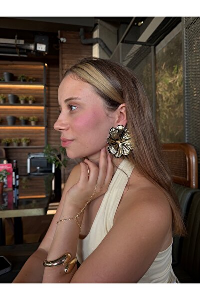 HOUSEKİ Gold Büyük Çiçek Küpe