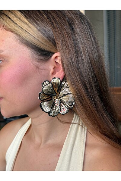 HOUSEKİ Gold Büyük Çiçek Küpe