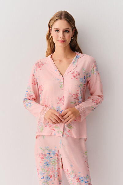 SUWEN Flower Gömlek Yaka Pijama Takımı