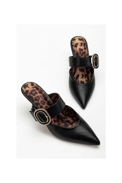 Shemard Yote Black Skin Heeled Slippers