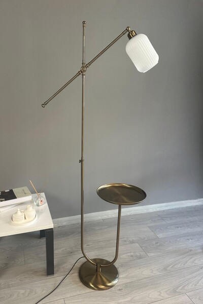 Bamyum Wingmn Eskitme Gövde Beyaz Cam Lambader U Tepsili Makas Gövde Metal Oturma Odası Zemin Lambası