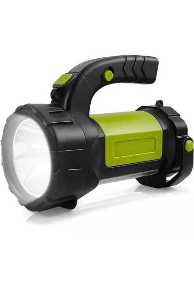 Elindor Rechargeable Camping LED Flashlight, 800LM, 500m, 3600mAh Battery, 4 in 1, 7 Modes, Green/Black