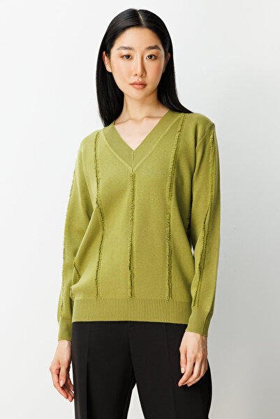 Genel Markalar Yaka Şerit Kırçıllı Triko Kazak