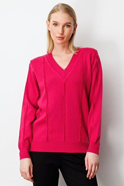 Genel Markalar Yaka Şerit Kırçıllı Triko Kazak