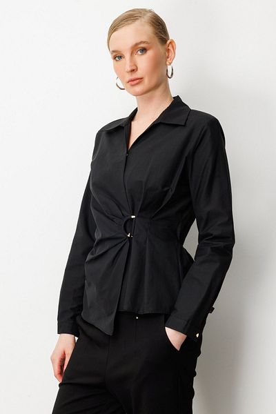 Ekol Double Breasted Collar Front Buckle Blouse