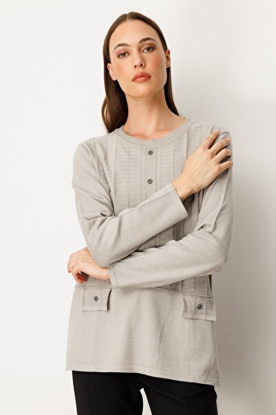 ON Pulover tricotat cu model în relief și nasturi ornamentali