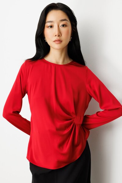 Ekol Front Gathered Crew Neck Blouse