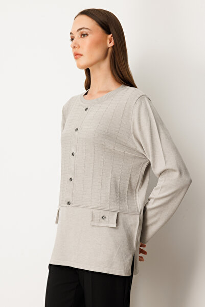 ON Pulover tricotat cu model în relief și nasturi ornamentali