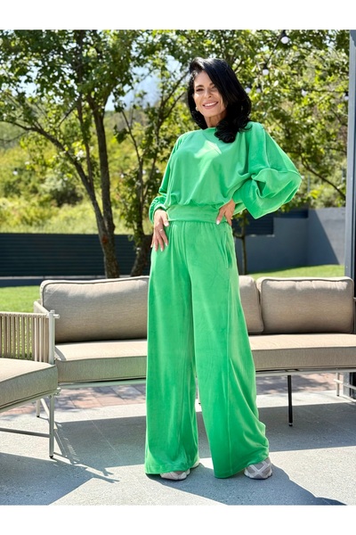 RAMONA BADESCU EXCLUSIVE Women's velvet set - loose blouse and wide pants