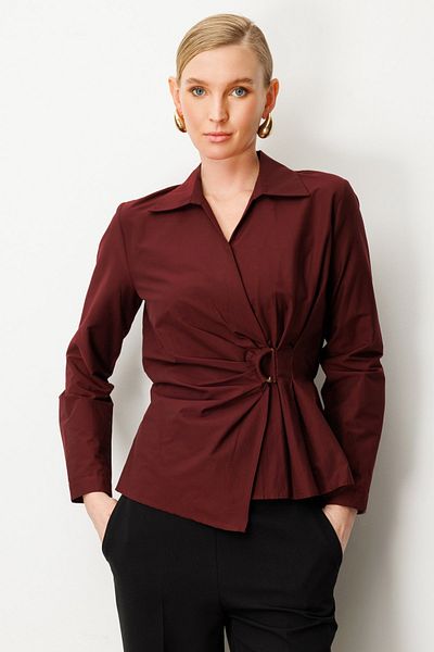 Ekol Double Breasted Collar Front Buckle Blouse