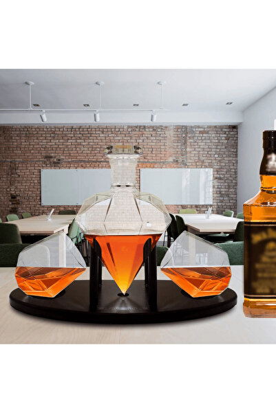 Elindor Set de decantoare pentru whisky în formă de diamant cu 2 pahare și suport din lemn de mahon, 750 ml, elegant
