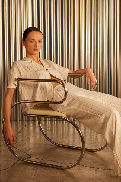 Hays Kadın Çizgili Dokuma Kısa Kollu Gömlek