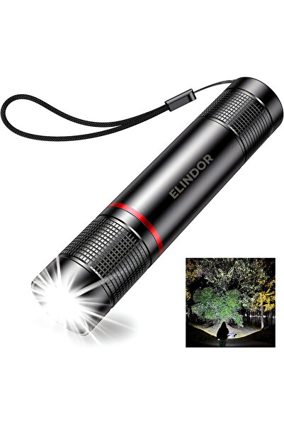 Elindor ® Professional Black MINI LED Flashlight, Extra Bright, 2000 Lumens