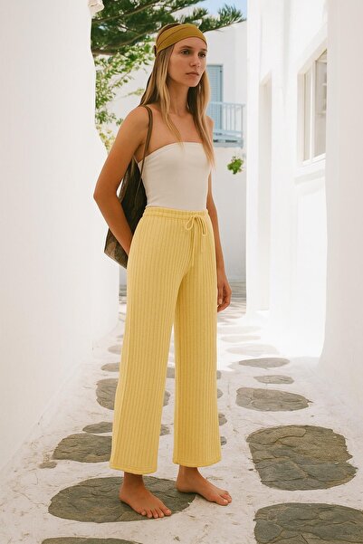 HAKKE Seersucker Textured Waist Lace-Up Relaxed Fit Trousers