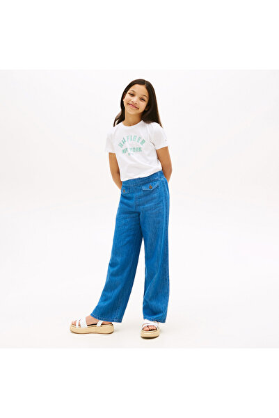 Tommy Hilfiger Tommy Hilfiger Glitter Curve NYC Logo Çocuk Beyaz T-Shirt