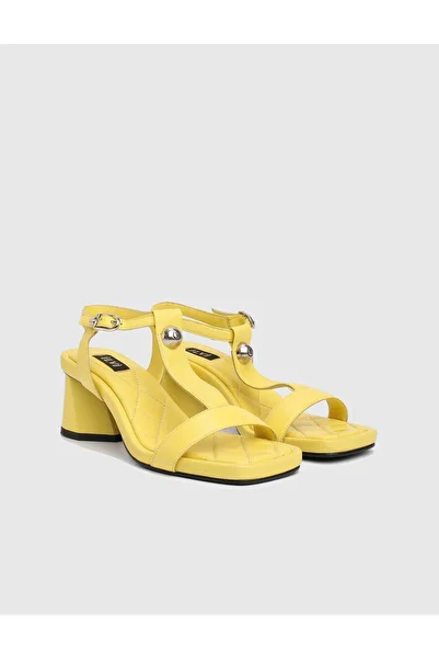 İLVİ Foam Genuine Leather Women's Yellow Heeled Sandals