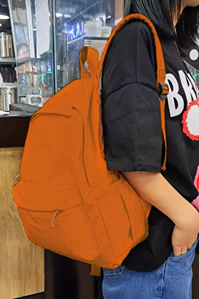 Karakedi Plain Y2K School Backpack with Orange Pockets