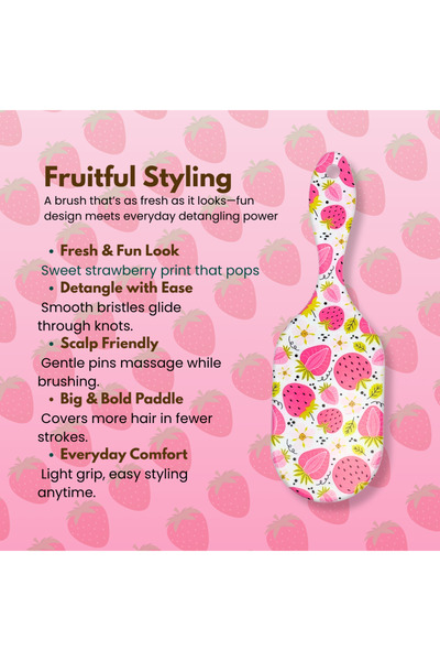 glitters Tropical Fruit Print Hair Brush, Paddle Style with Gentle Pins, Detangling Bristles