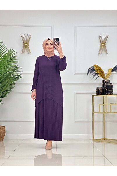 Enans Design Set Hijab pentru damă, 2 piese, fustă plisată și set asimetric d...