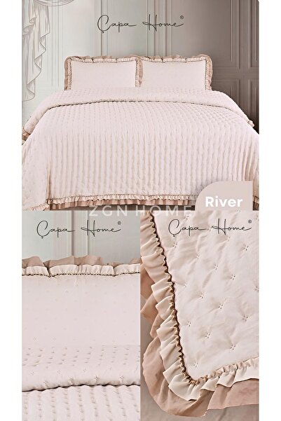 Çapa Home River Pleated Ultrasonic Cream Bedspread