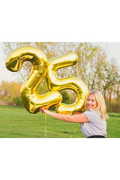 Mw Malowine Set of 2 balloons for 25th anniversary Mw Malowine, foil, gold, 101 cm