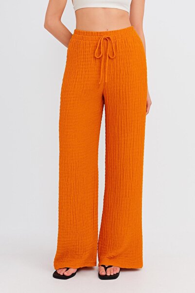 HAKKE Seersucker Textured Waist Lace-Up Relaxed Fit Trousers