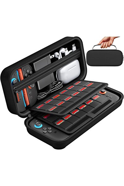 erorex حقيبة حمل سويتش متوافقة مع نينتندو سويتش 2، 24 خرطوشة ألعاب، غلاف صلب واقٍ للسفر