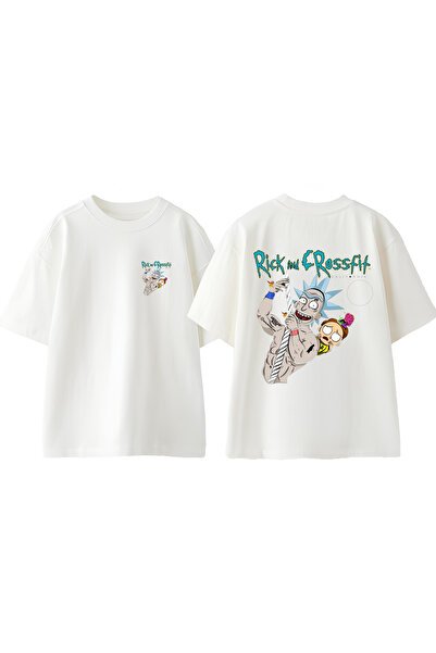 Anetos Tricou oversize alb din bumbac cu imprimeu pe spate Rick And Crossat D...