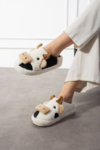 LEONILL Moo Plush Soft Furry Unisex Noiseless Non-Slip Sole Slippers
