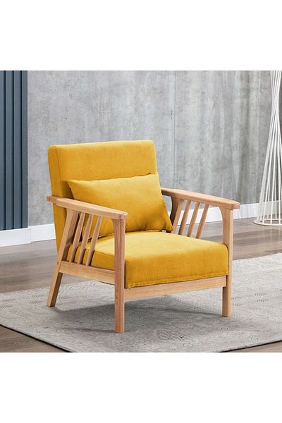 Kardett Yellow velvet armchair, modern and elegant armchair, wooden frame, comfortable living room chair