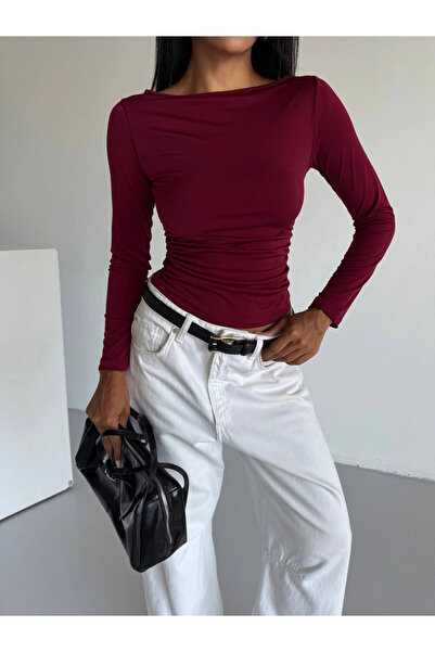 hazelin Women's Burgundy Long Sleeve Sany Blouse Hzl25S-Fry123351