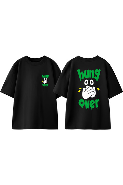 Anetos Μπλουζάκι Hung Over Design Back με τύπωμα Cotton Black oversized