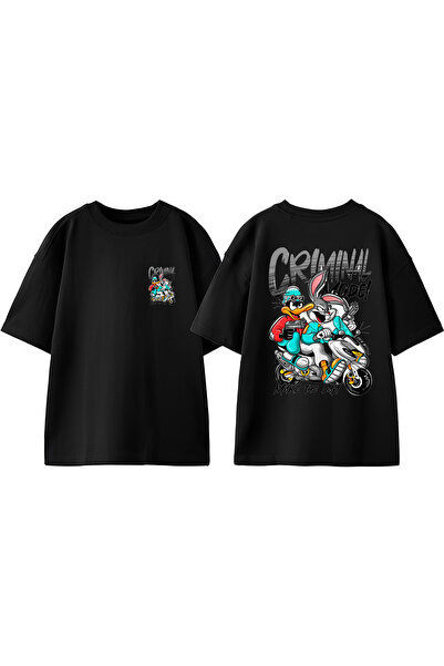 Anetos Tricou Crımınal Tom Design cu imprimeu Cotton Black supradimensionat