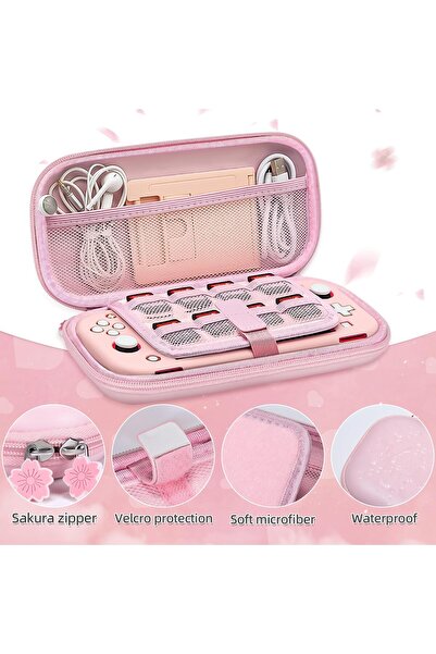 erorex مجموعة ملحقات حقيبة السفر الوردية لجهاز سويتش لايت، غطاء واقٍ صلب، حامل زجاجي