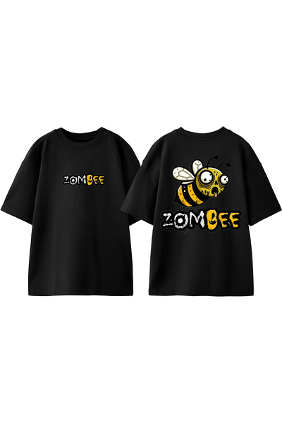Anetos Tricou Zombee Design Back cu imprimeu Cotton Black supradimensionat
