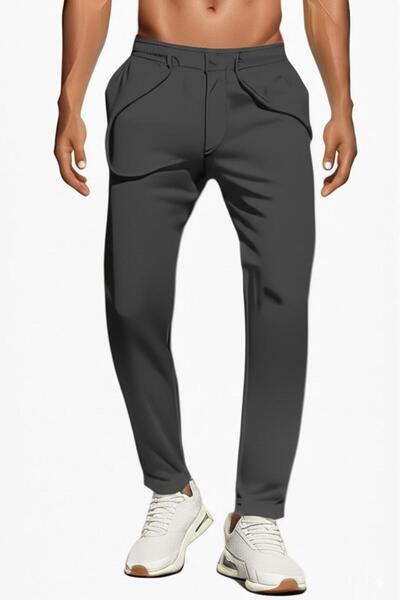 NO 601 Men's Anthracite Crepe Fabric Buttoned Double Leg Fabric Jogger Pantalon