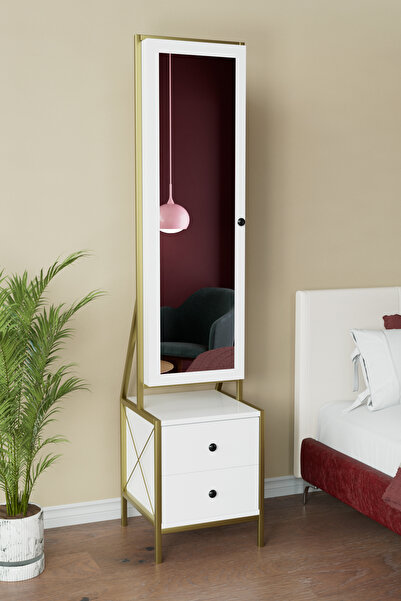 Hediyeler Kapında White Takı Ve Aksesuar Dolabı Çok Amaçli Dolap Gold Metal