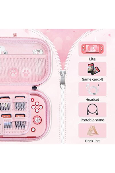 erorex مجموعة ملحقات حقيبة السفر الوردية لجهاز سويتش لايت، غطاء واقٍ صلب، حامل زجاجي