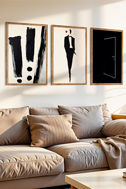 Zevahir Mobilya Dekorasyon Set de pictură MDF cu aspect de cadru din lemn tematic cu povestea negru, 3 piese