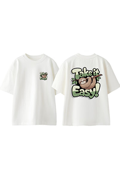 Anetos Tricou Take It Easy Design B cu imprimeu Bumbac Alb O supradimensionat