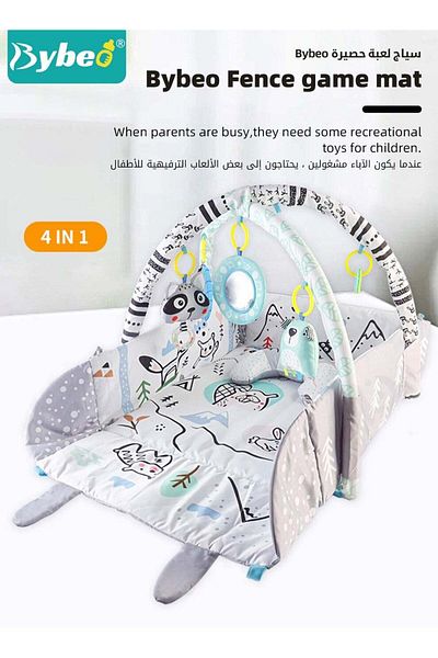 BYBEO 4-in-1 Baby Gym Play Mat, Tummy Time Mat & Activity Gym, Foldable Infant Play Mat from Newborn to To