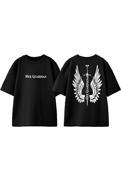 Anetos Μπλουζάκι Her Guardian Design Back με τύπωμα Cotton Black oversized
