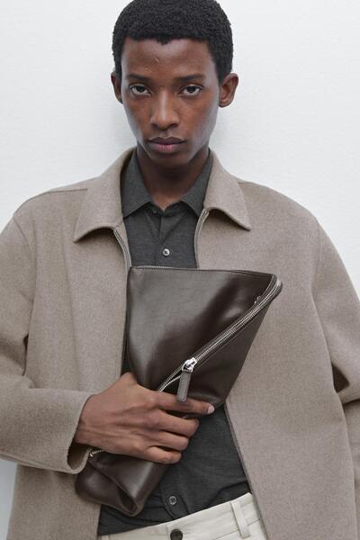 Massimo Dutti Napa deri kese clutch çanta