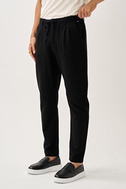 ALEXANDERGARDI Pleated Lace-Up Casual Linen Trousers