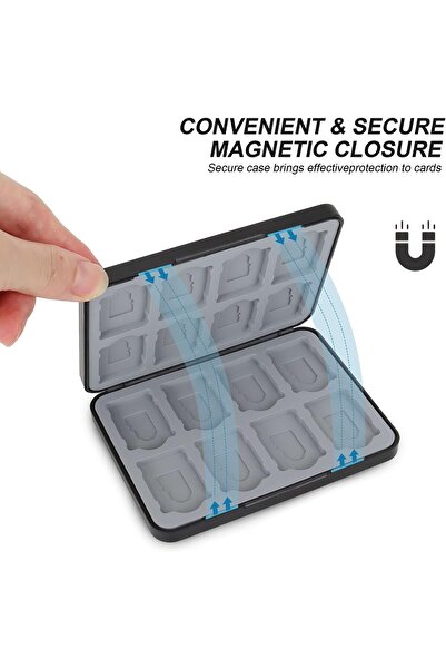 erorex Switch Game Card Case 16 Slots Portable Shockproof Game Card Holder Black Game Cards Storage Holder