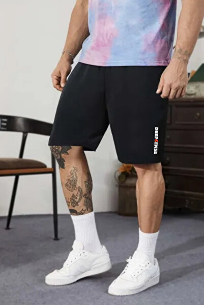 Deep sense Erkek Siyah Penye Şort Yazlık Spor Bermuda Dar Kesim Günlük Basketbol Futbol Fitness Antraman Şortu